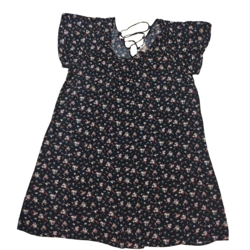 Libian Dress Woman 3X Black Floral‎ Boho Short Sleeves Lace Back Flowy Peasant